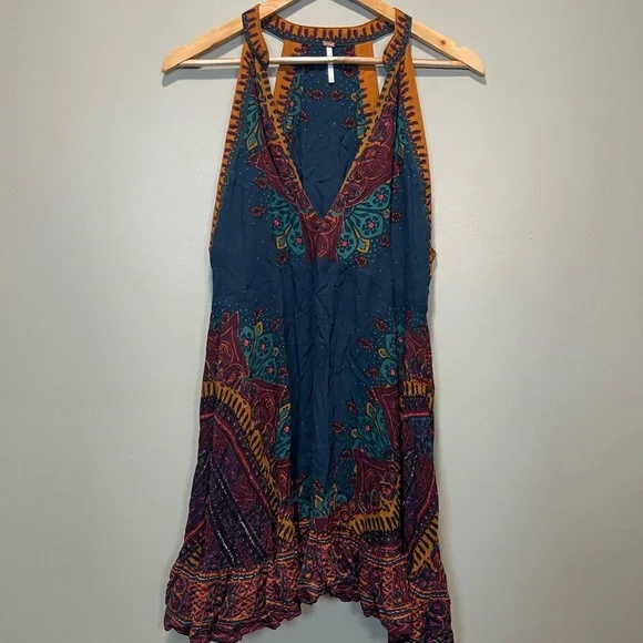 Free People Backless Dress - Deep Blue and Rich Brown - Picture 3 of 6